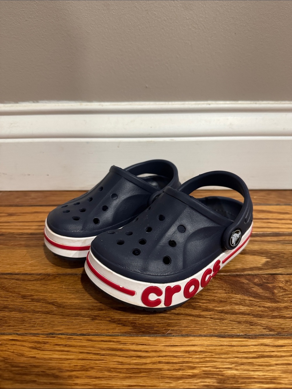 CROCS Kids Navy Clogs with Red and White Accent